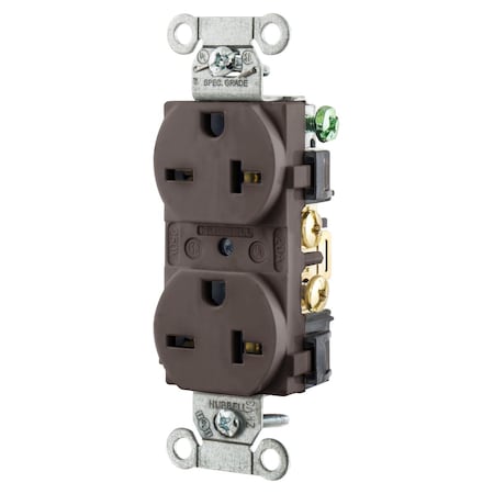 Hubbell Wiring Device-Kellems Straight Blade Receptacle, 6-20R, 20 A, 250V AC, 2 Pole, 3 Wire, Flush Mount, Grounded 5462B